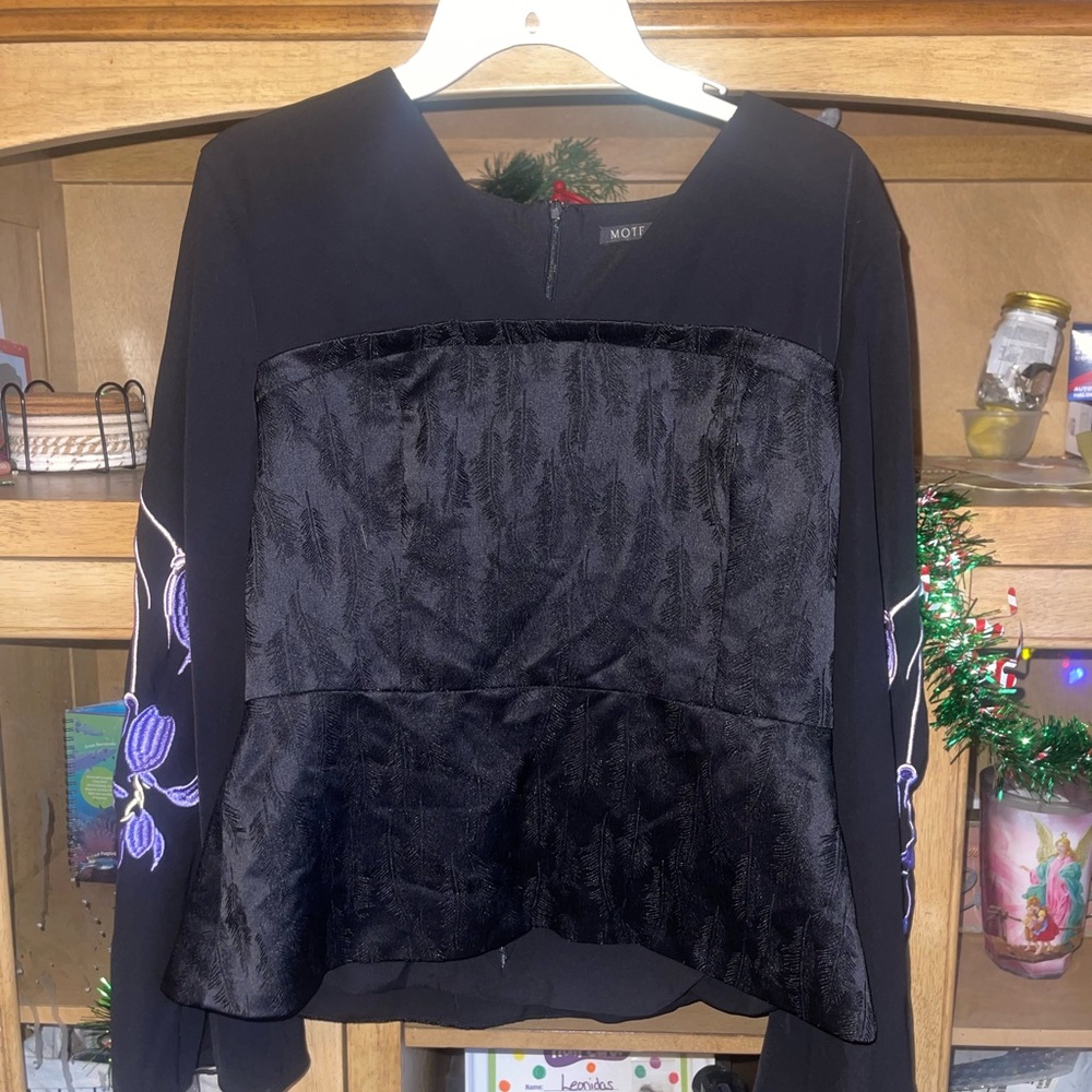Black Blouse with Purple Floral Details